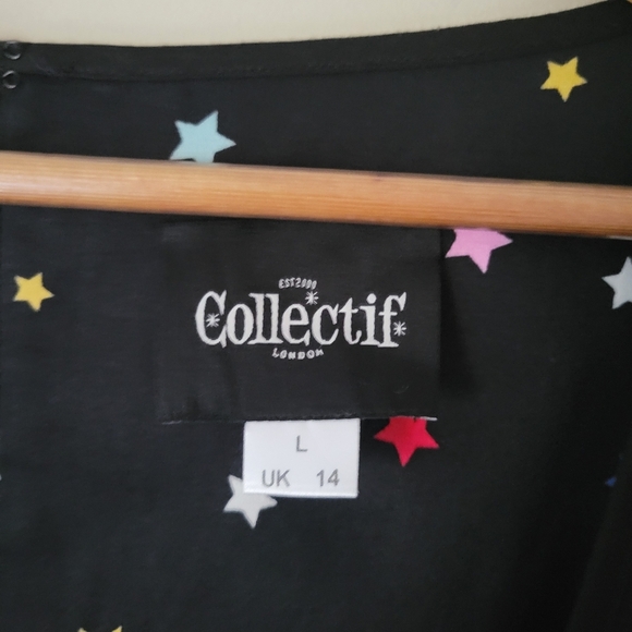 Collectif London Retro Vintage Pinup Mimi Rainbow Star Constellation Dress Sz L - Picture 8 of 9